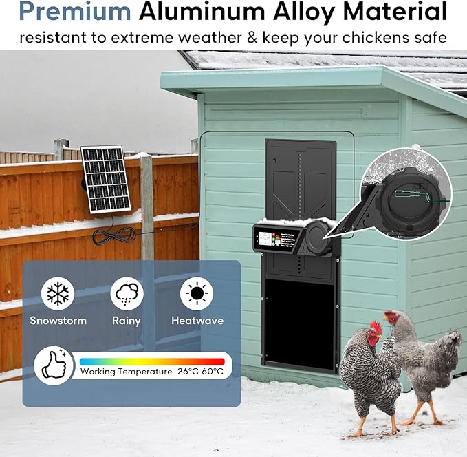 Large Size Automatic Chicken Coop Door Solar Powered Auto Chicken Door Opener, Timer Modes for Safe and Convenient Chicken Keeping with Intelligent Obstacle Sensors, Remote Control