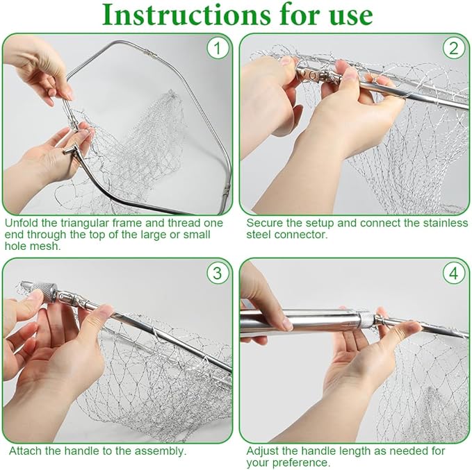Chicken Catching Net, 32" to 80" 201 Stainless Steel Poultry Catcher Adjustable Handle with Animal Capture Net for Catching Chicken, Ducks, Bird, Dog, Cat, Fish (Included 2 Nets, 1 Pole)