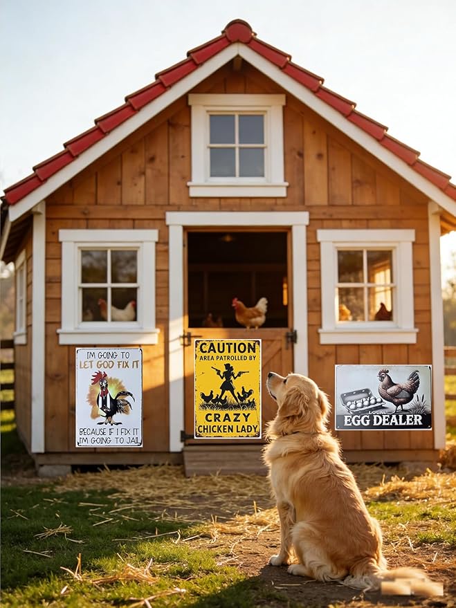 8 Pack Chicken Coop Signs, Funny Metal Farm Decor Outdoor, Rustproof Vintage Signs for Chicken Lovers, Farm House Personalized Gifts for Yard Fence Decor 12x8 Inches
