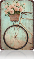 Bike Vintage Tin Sign Bike with Flower Red Rose Funny Tin Sign Summer Wall Decor Farmhouse Decor for Home Cafes Office Store Pubs Club Sign Plaque Metal Tin Sign 12x16inch
