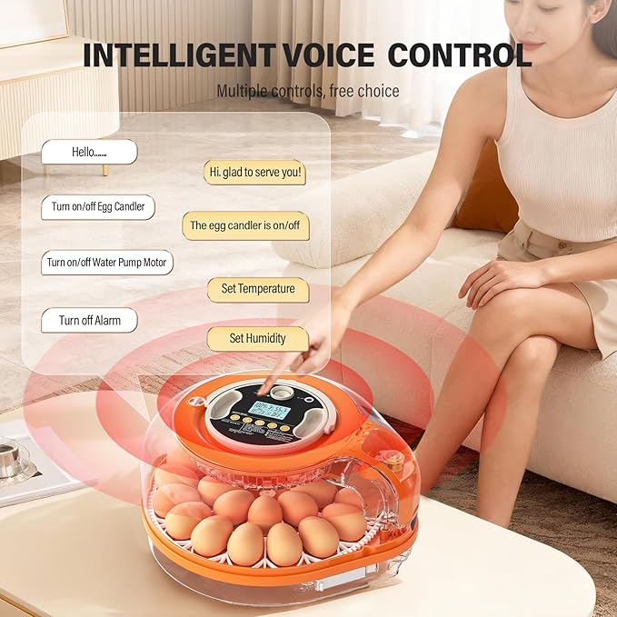 Incubators for Hatching Eggs Smart AI Voice Control 3 in 1 Auto Poultry Incubator Auto Temp Humidity Control Auto Egg Turning 26 Eggs Capacity for Farm Home Chicken Duck Quail Eggs Hatching