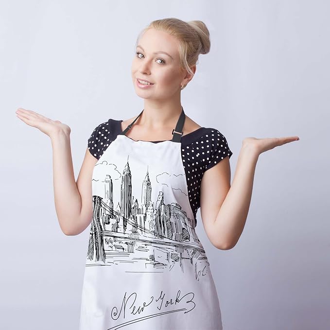 Kitchen Apron for Men New York City Skyline Baking Aprons for Women for Cooking Restaurant BBQ Painting Crafting Gardening 27” (W) x 31” (H), Waterproof Aprons