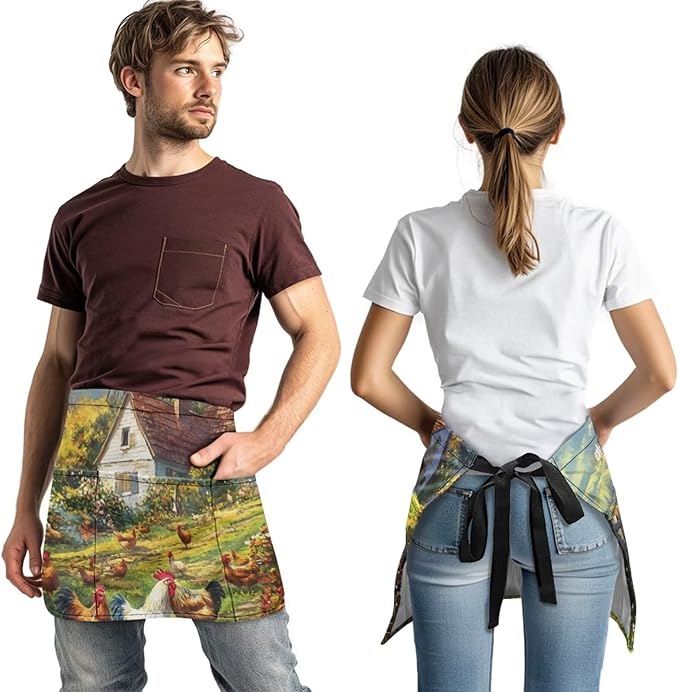 Waistress Apron with Pockets Coffee Waiter Apron Long String Chef Half Aprons for Cooking Kitchen Hairdresser