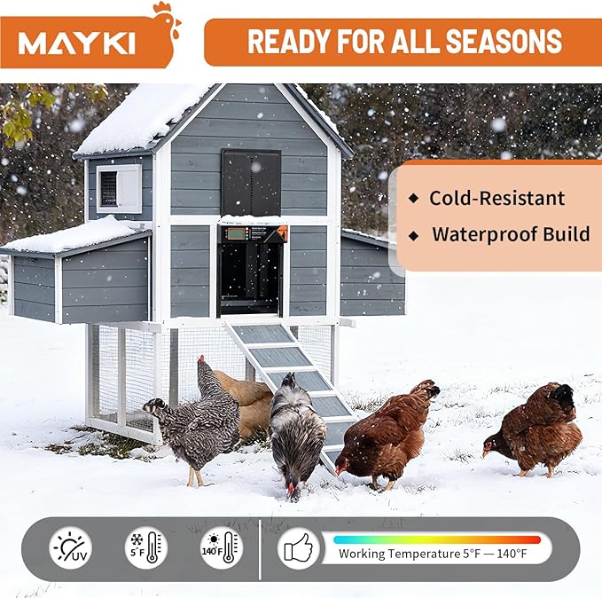 MAYKI Automatic Chicken Coop Door Solar Powered, Accessories Extra-Large with 4 Auto Modes (Timer & Light Sensor), Anti-Pinch, Waterproof Cold Weather, FCC/CE/RoHs Certified, Aluminum Build, M Black