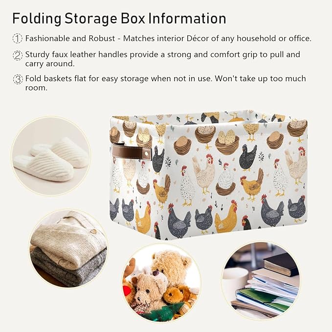Domestic Chicken Storage Basket Canvas Fabric Collapsible Storage Bins Box Organizer Waterproof for Home Bedrooms 1 Pack