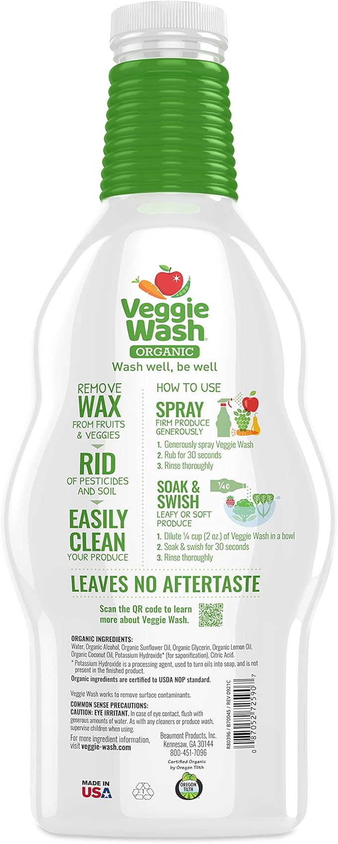 Veggie Wash Organic Fruit and Vegetable Wash Refill, Certified Organic, Ideal for Cleaning Produce, 32 Fluid Ounce, Pack of 2