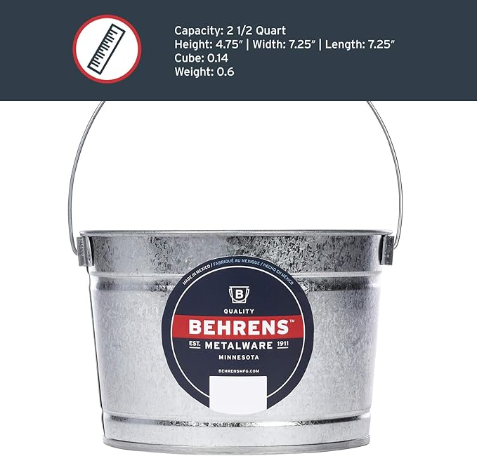 Behrens B325 Galvanized Steel Paint Pail, 2.5 Quart, Silver