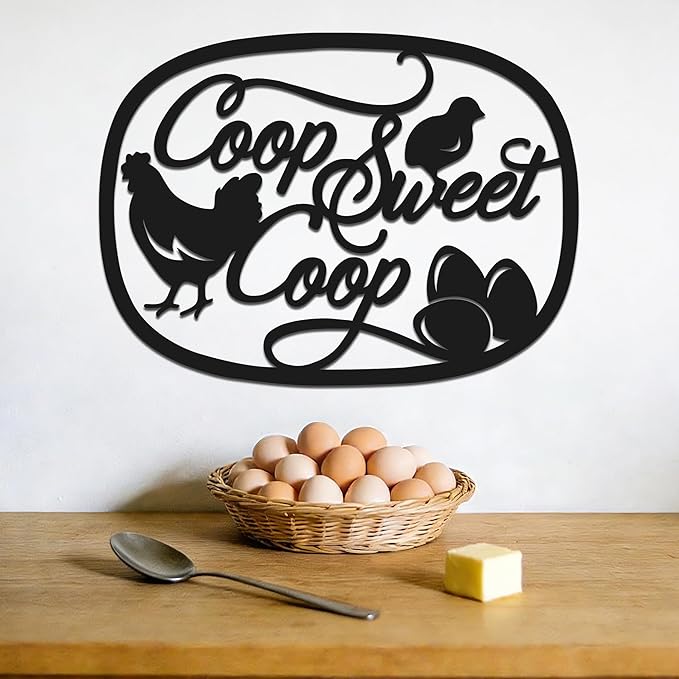 Sweet Chicken Coop Signs, Metal Hen with Chicks Farm Decor - Rustic Chicken Coop Decor for Garden, Farmhouse Kitchen, Funny Farm Wall Art Gift