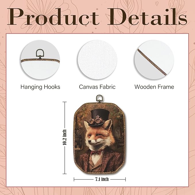 Hxlac Vintage Fox Rectangular Wall Art Framed, Dark Moody Fox Rectangular Wall Decor, Rustic Farm Animal Hanging Canvas Prints Wall Sculptures for Farmhouse Home Living Room Bedroom Decor, 7.1x10.2 Inch