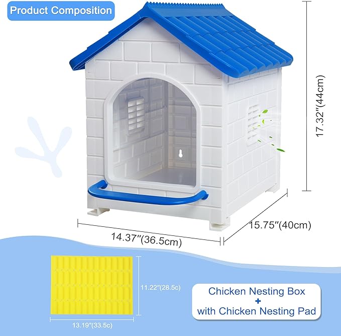 HiCaptain Chicken Nesting Box, Plastic Compartment Chicken Nesting Boxes for Chickens Coop for Laying Eggs for Hens, Ducks and Poultry with Chick Nesting Pads, Blue