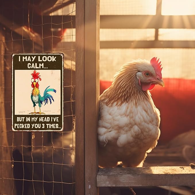 I May Look Calm' but in My Head I’Ve Pecked You 3 Times Chicken Coop Metal Tin Sign Decor Humorous Farmhouse Wall Art Home Farmhouse Farm Decor Chicken Coop Accessories 8x12 Inch