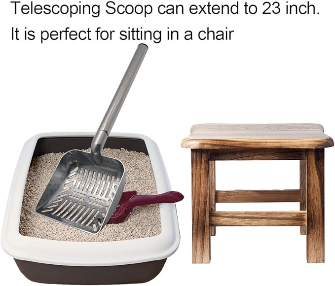 TOYPOPOR Stainless Steel Cat Litter Scoop 23 inches Telescoping Litter Scoop with Long Handle Perfect Scooper for Cats and Dogs
