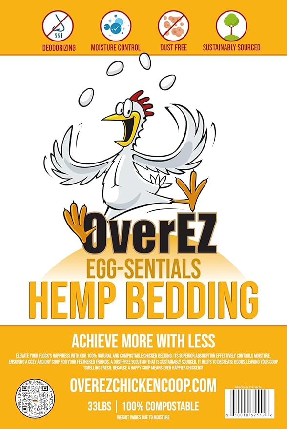 [33lbs] OverEZ Hemp Chicken Bedding - Made from 100% Natural Hemp - Super Absorbent, Eco-Friendly, Eggcellent Odor Control, and Dust Free