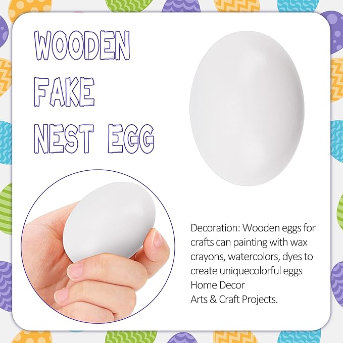 YunKo 6Pcs White Wooden Easter Eggs Fake Wooden Easter Eggs for Crafts Home Decor Great for DIY Decorations