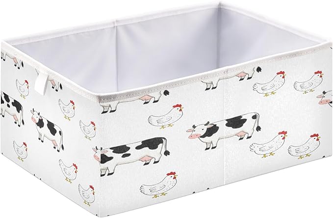 Farm Cows Chickens Storage Bins Cube Foldable Storage Baskets Bin Waterproof Home Organizer with Handles Basket for Blanket Clothes