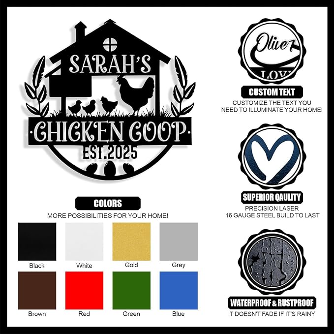 Custom Chicken Coop Metal Sign, Personalized Chicken Coop Sign for Outside, Custom Metal Hen House Farm Signs, Chickens Hen House Farmhouse Wall Art Decor