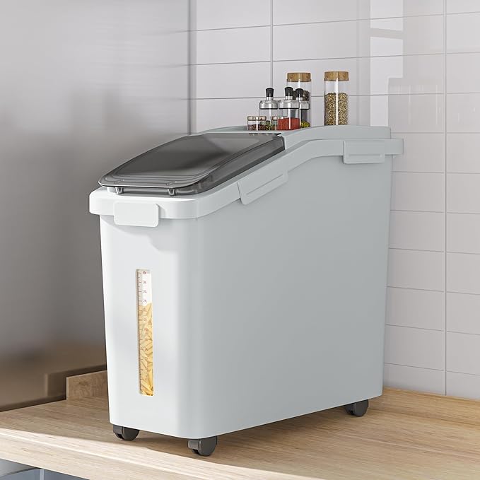 YITAHOME Large Ingredient Storage Bin, Commercial Rice Container With Wheels, Scoop, Lid and Scale - Bulk Flour Bin for Kitchen