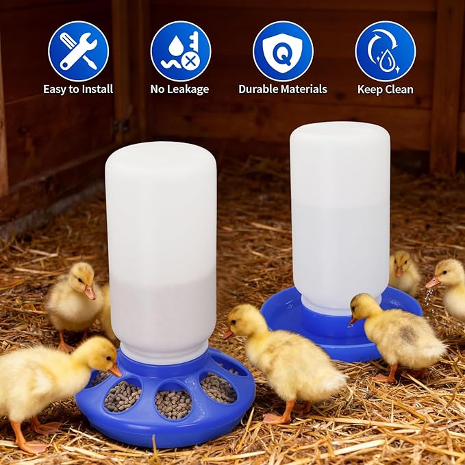 Chick Feeder and Waterer Set No Waste Automatic Chicken Feeder and 1L Waterer for Baby Chicks, Ducks, and Quail – Brooder Starter Kit (Blue)