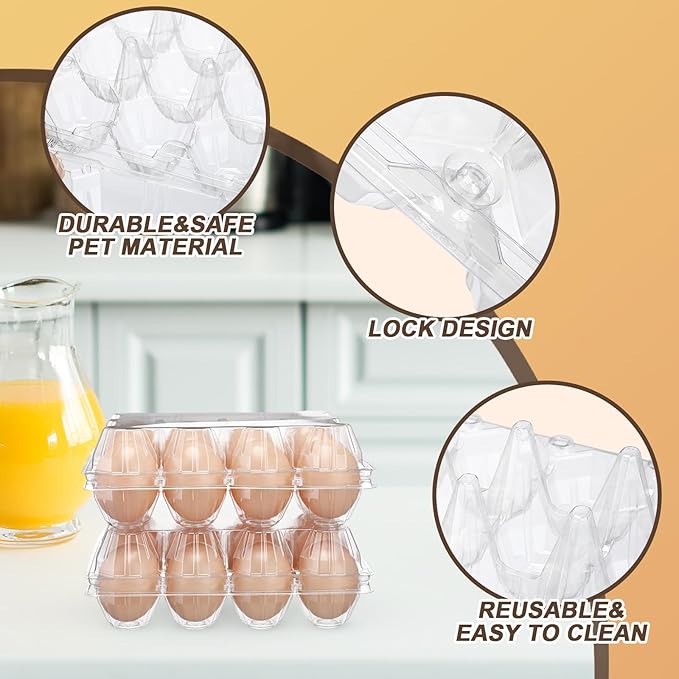 Zhanmai 120 Pcs Plastic Egg Cartons Bulk 12 Count Clear Reusable Large Egg Tray Container Holder with Sticker Labels for Family Chicken Farm Business Market Display