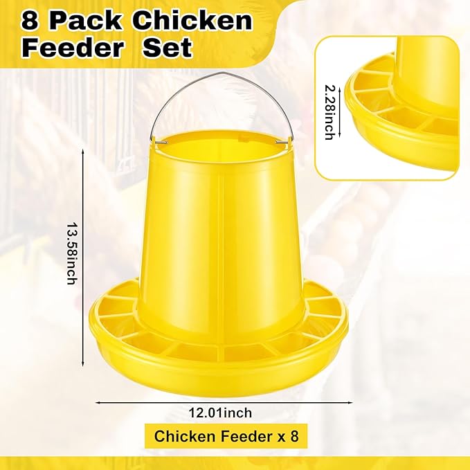 Shellwei 8 Pack 17.6 lb Hanging Chicken Feeders Large Chick Feeder Chicken Food Dispenser for Large Automatic Plastic Poultry Feed Dispensers for Ducks Geese Turkeys Quail
