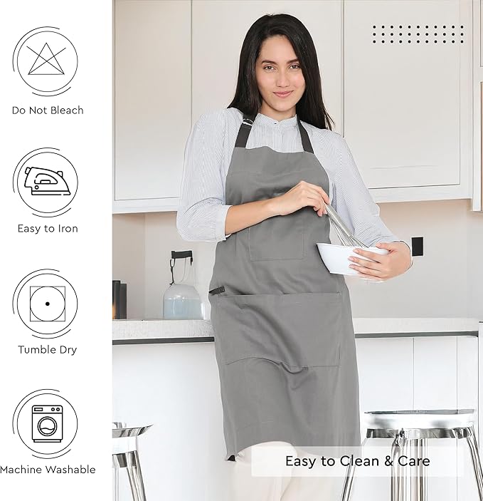 Encasa XO Adjustable Kitchen Cotton Apron With Pockets & Towel Holder Of Size 27x33 in (Grey) for Men & Women Chefs For Cooking & Baking in Home, Restaurants & Barbeque