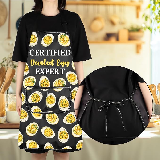 VAMSII Deviled Eggs Lover Gift Certified Deviled Egg Expert Apron With Pockets Egg Enthusiast Kitchen Gift