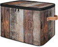 Wood Grain Board Storage Bins with Zipper Lid Fabric Storage Containers for Clothes Collapsible Closet Storage Basket with Metal Frame 2 Pack