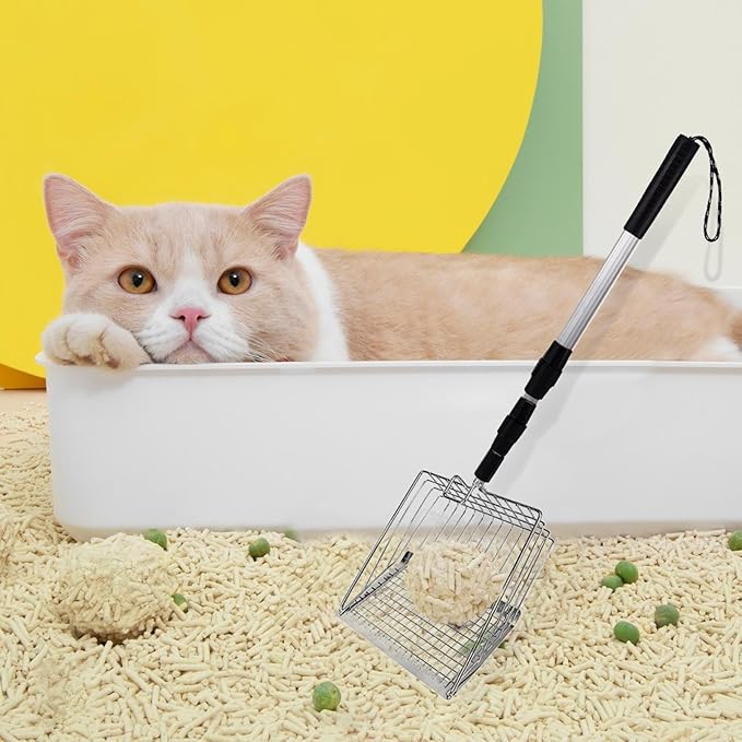 Cat Litter Scoop with Long Handle, 3 in 1 Adjustable 22" to 42" Chicken Coop Litter Scooper, Metal Pooper Sifter, Chicken Coop Sand Scooper, Sturdy Pet Care Tool, Chicken Coop Accessories