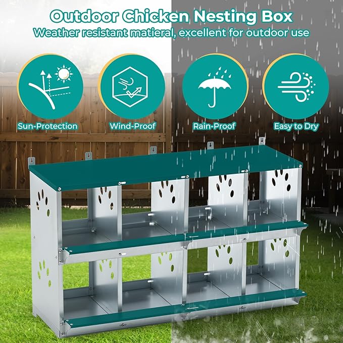 Chicken Nesting Boxes, Wall Mountable Metal Chicken Coop Nesting Box, Easy Egg Collection Roll Away Nesting Boxes Chicken, Roosting Boxes for Chickens, 8 Compartments
