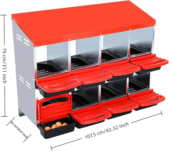 Chicken Nest Box,8-Compartment Egg-Laying Box, Rolling Tilting Metal Hen House, Convenient for Collecting Eggs - Ventilated Chicken Poultry Equipment - Suitable for Hens, Ducks Red,Without Stand