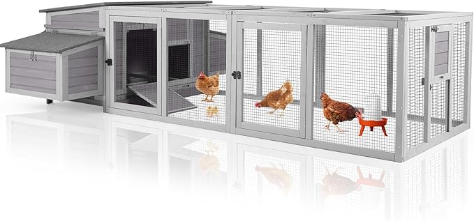 Aivituvin Chicken Coop with Run for 4–6 Chickens, Ducks, or Small Animals, Outdoor Hen House with 4 Nesting Boxes, L-Shaped Metal Brackets, Weatherproof, Easy Assembly, 103" L x 67" W x 28" H