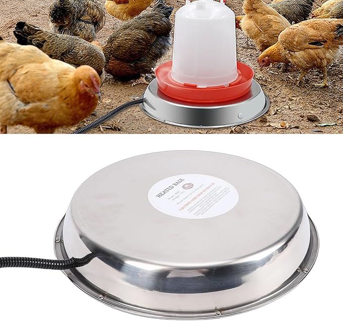 Chicken Waterer Heating Base with Thermostat Control Electric Heater for Metal Plastic Poultry Drinker Ducks Geese Turkeys Pigeons Stainless Steel 11.61in 5.25ft Cord (US Plug)