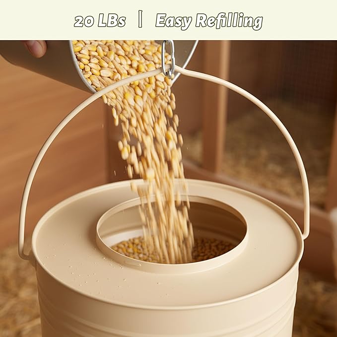 KOL Hanging Chicken Feeder – 20lbs Metal Chicken Feeder No Waste, Adjustable Poultry Feeder with 12 Ports, No Installation & Universal Height Design (Jade White)