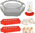 Pawaboo 5-in-1 Chicken Brooder Box for Chick Starter Kit, Includes Pet Cage Tent, Chicks Perch, Chicks Feeder, 1.1L Chick Waterer, Chicken Supplies (Brooder Set), Gray