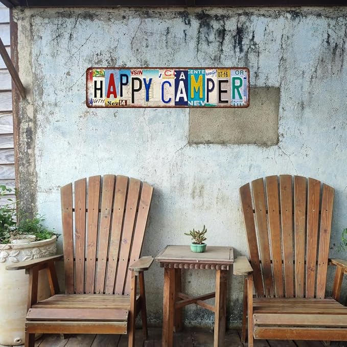 Happy Camper Sign Vintage Metal Tin Signs Funny Happy Camper Decor Camping Accessories For Rv Camping Street Signs Camper Decorations 4x 16 Inches