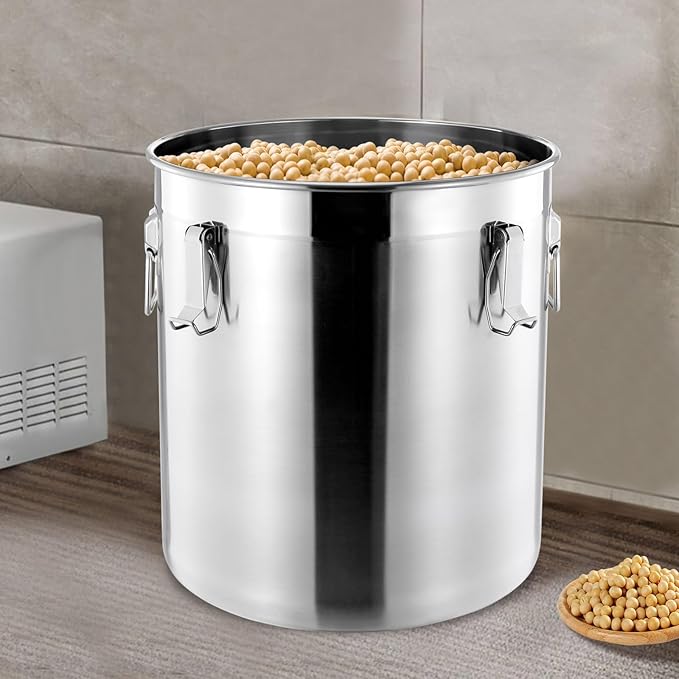 48L/12.68gal Stainless Steel Airtight Canister,Stainless Steel Storage Bucket with Airtight Lid &Locking Clamp,Durable Food Storage Canisters,Canisters Container for Flour,Grain, Oil,Rice,Sugar (48L)