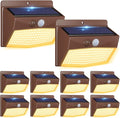 Peasur Solar Lights Outdoor Motion Sensor [10 Packs] Security Light with 3 Lighting Modes Wall Lights Waterproof Solar Powered Lights for Garden Fence Yard, Brown White