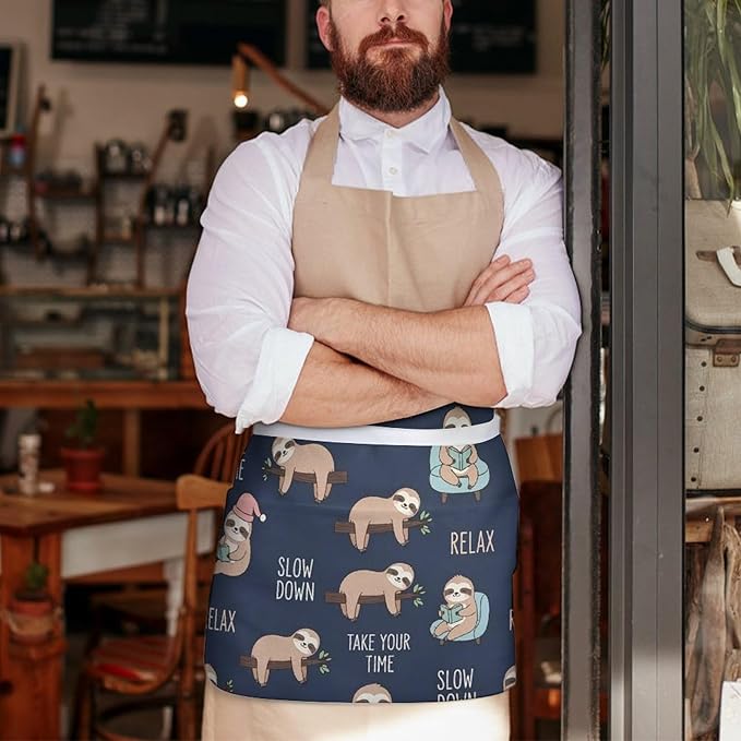Unisex Apron for Cooking Server Waitress Half Waist Apron with 3 Pockets