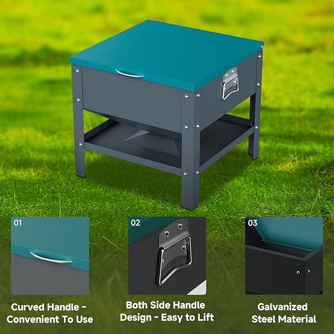Automatic Chicken and Duck Feeder, 80 LBS Capacity Metal Chicken Feeder, Weatherproof Outdoor Gravity Feeding Barrel, No-Waste Feeder for Backyard Flock (Green)