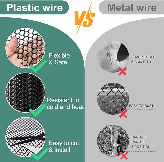 Chicken Plastic Wire Fencing Mesh - Heavy-Duty Plastic Chicken Black Wire Fence Mesh for Gardening, Barrier Netting, Poultry Dogs Rabbit Fencing (Black, 15.7IN x 50FT)