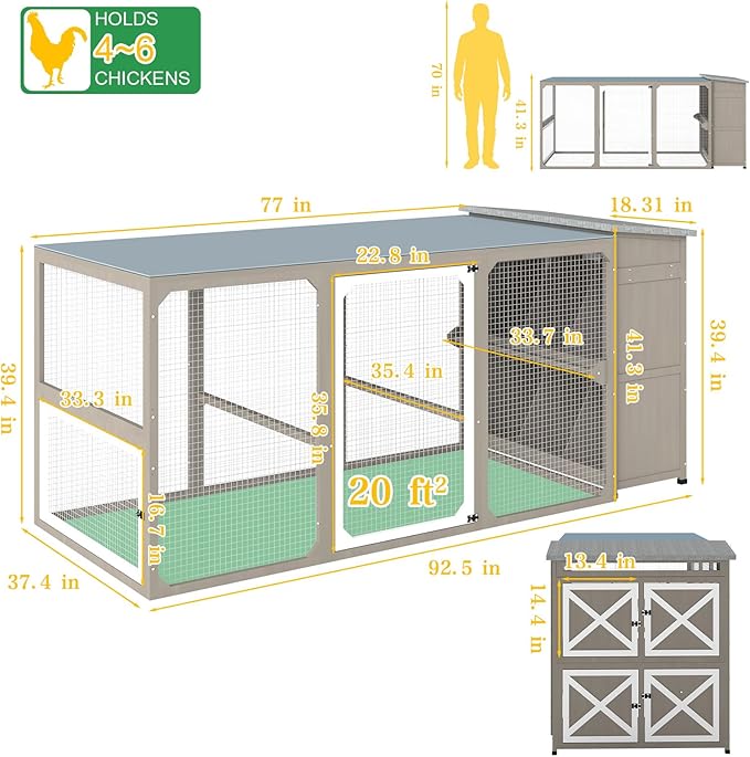 Large Chicken Coop with Run, Chicken Run with Waterproof Cover, Large Poultry Cage for Yard Farm Backyard Hen House, Duck Coop and Rabbit Run with Nesting Boxes, for 4-6 Chickens