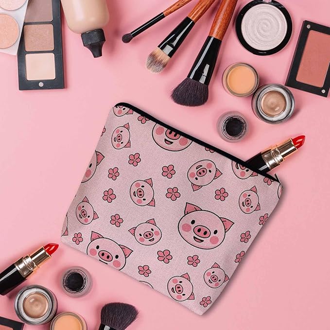 Women Cosmetic Bag Pig, Cute Piggy Pigs Pink Cute Makeup Bag For Purse Cosmetic Travel Bag For Toiletries Makeup Organizers Storage Bag Flax Skincare Bag Make Up Pouch Bags