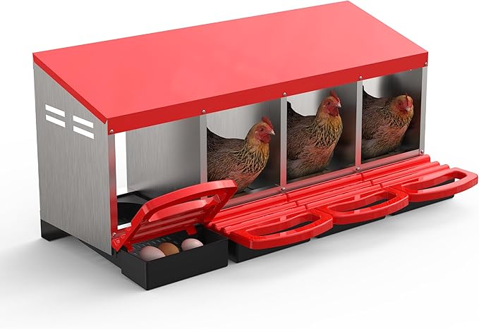 Chicken Nesting Boxes, 4 Hole Metal Rollaway Nest Box for Laying Hens with Cleanable Pull-Out Trays Wall Mount or Placed Design for Easy Egg Collection & Cleaning