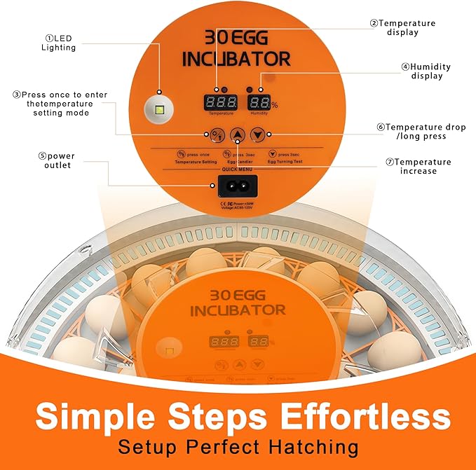 30 Egg Incubator with Automatic Egg Turning and Humidity Control,360 Degree View with Clear Window, Incubators for Hatching Eggs, Chicken, Ducks, Goose, Pigeon, Quail, Parrot