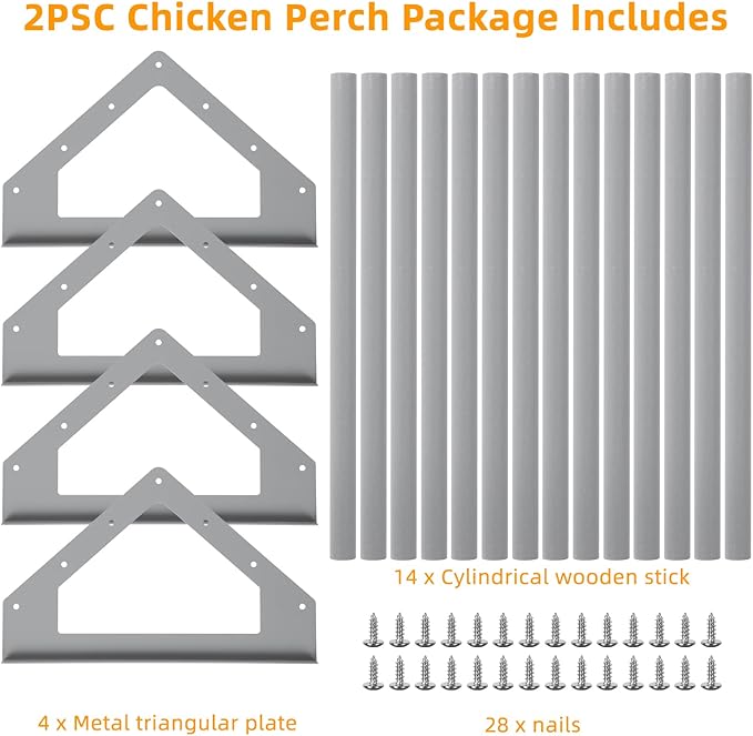 SHINOSKE 2 Pack Chick Perch,Chicken Toys for Coop,Wooden Chicken Roosting Bars with Metal Stand,Coop Accessories & Supplies for Chicks,Easy to Assemble,Grey(Small x 2)