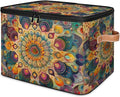 Boho Storage Bins with Zipper Lid Fabric Storage Containers for Clothes Collapsible Closet Storage Basket with Metal Frame 1 Pack