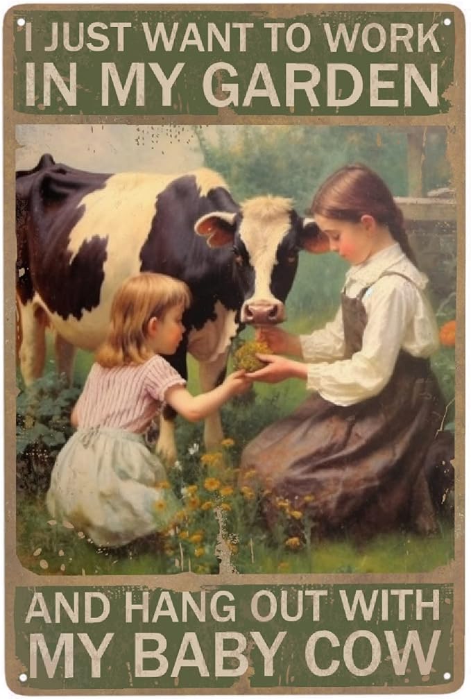 Vintage Farm Cow Metal Tin Sign - Garden Decor, 12''X 8''