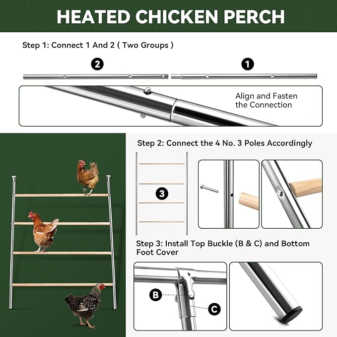 Chicken Coop Roosting Perch,Perfect for Backyard Poultry,Chicken Perch Essentials,Easy to Assemble&Clean,Farm Chicken Toys (56" L x 41.5" W)