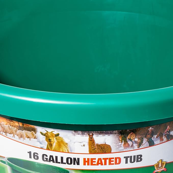 Farm Innovators Heated Water Bucket, 200W Heating Power - 16 Gallon Plastic Bucket with Replaceable Heating Element for Livestock Watering & Feeding