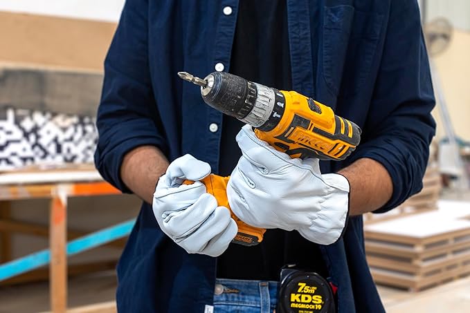3-Pair Goatskin Leather Work Gloves I Driver Gloves for Construction, Industrial, Truck Driving, Warehouse, Gardening